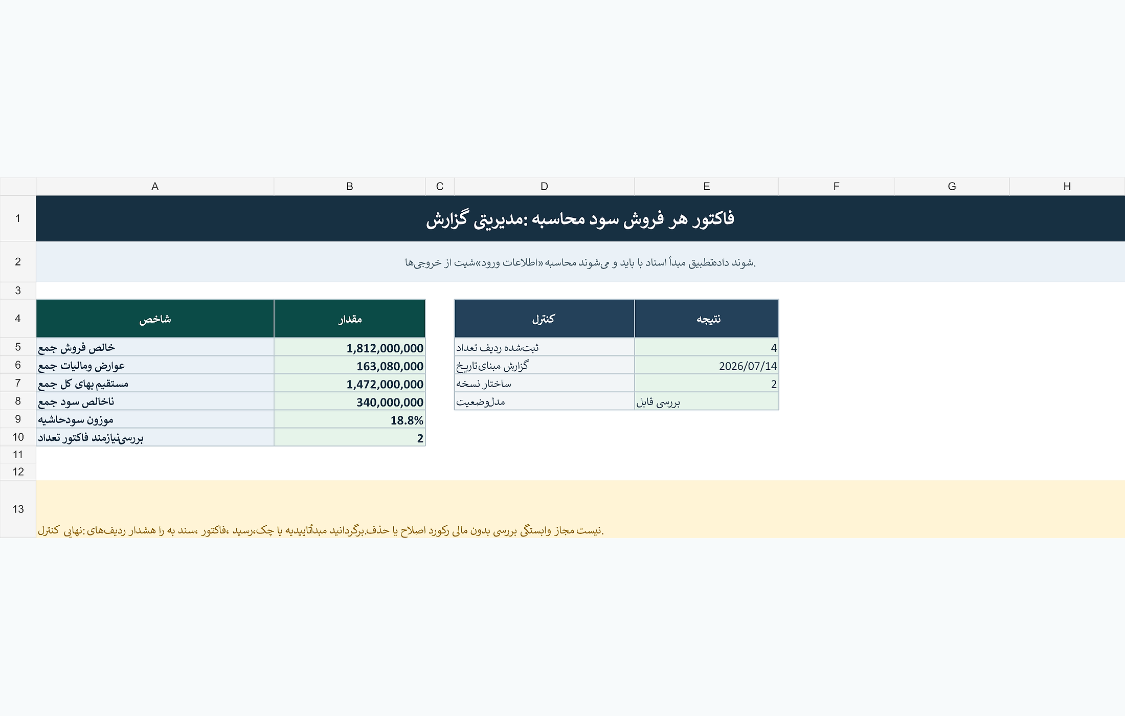 پیشنمایش خوانای محاسبه سود فروش هر فاکتور