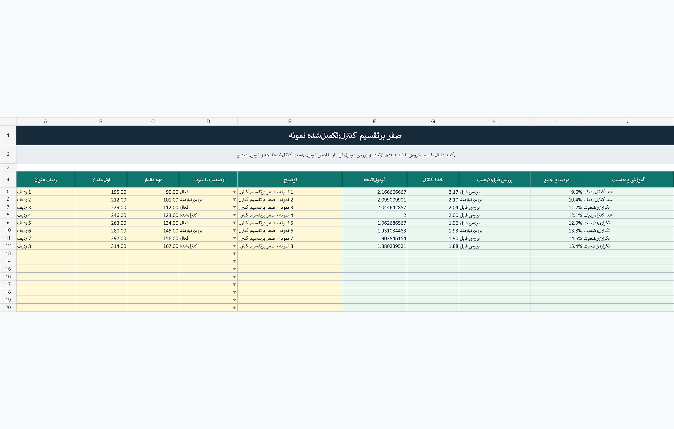 پیشنمایش خوانای آموزش کنترل تقسیم بر صفر با فرمول اکسل