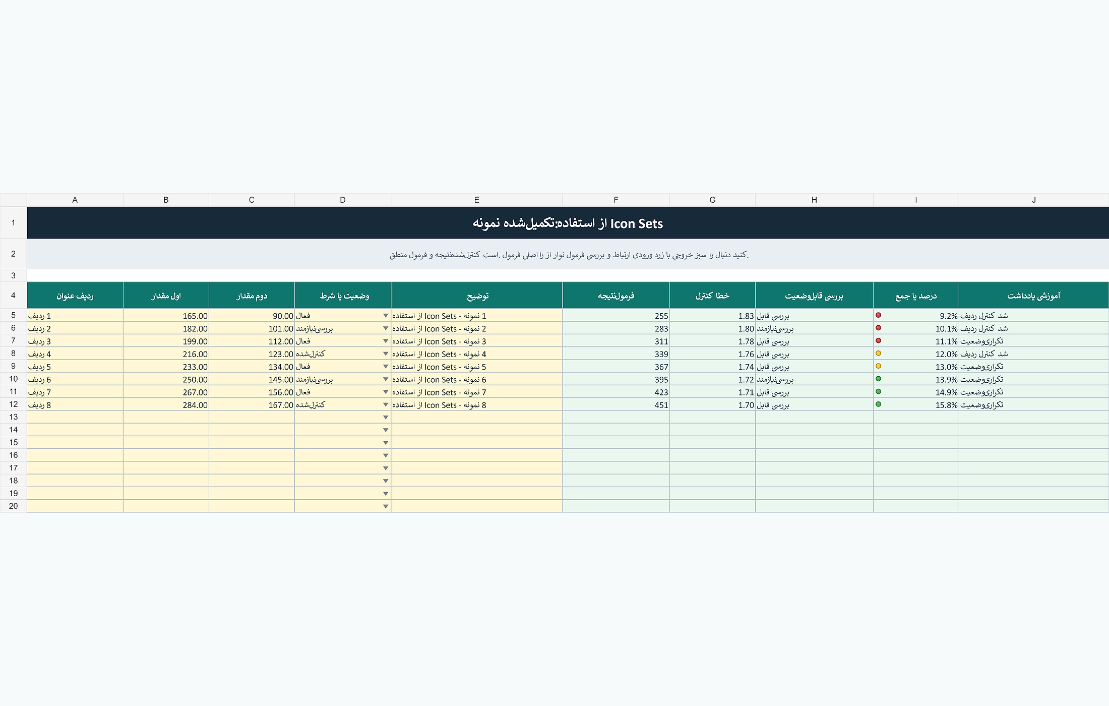 پیشنمایش خوانای آموزش استفاده از Icon Sets با Conditional Formatting