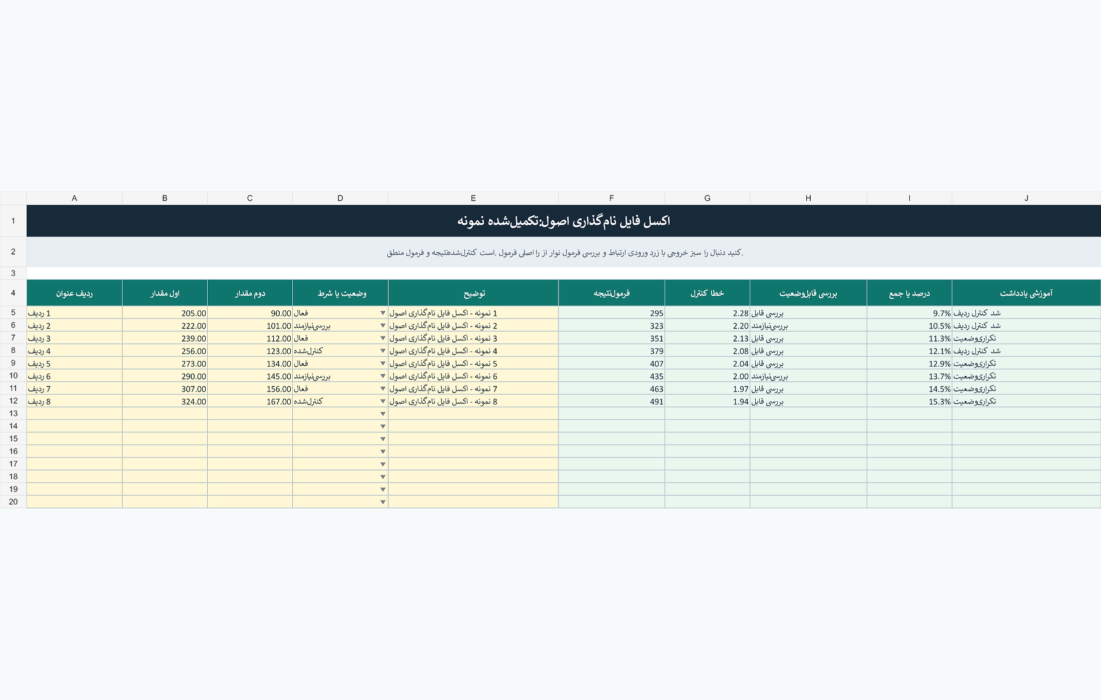 پیشنمایش خوانای آموزش اصول نامگذاری فایل اکسل