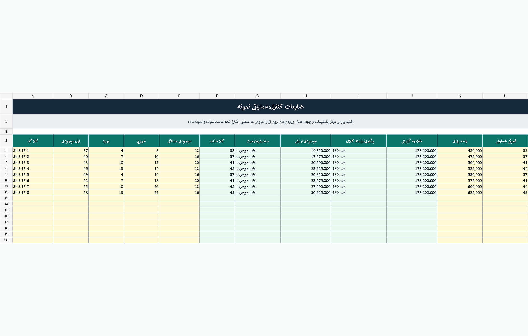 پیشنمایش خوانای فایل اکسل کنترل ضایعات