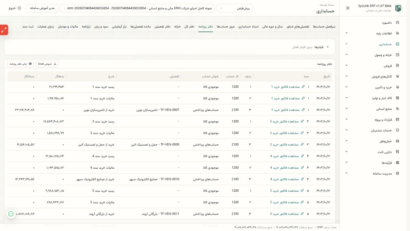 گزارش دفتر روزنامه در SysLink ERP
